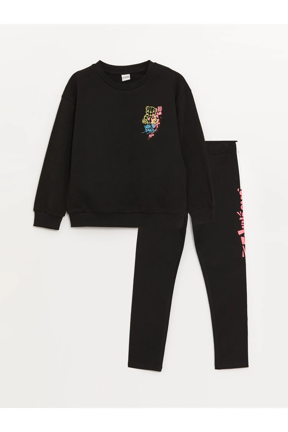 LC Waikiki  Bedrucktes Langarm-Sweatshirt und Strumpfhose für Mädchen mit Rundhalsausschnitt
