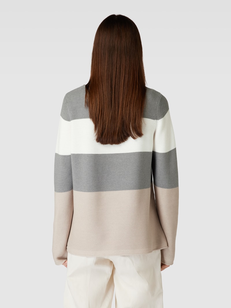 Strickpullover mit Blockstreifen in hellgrau meliert