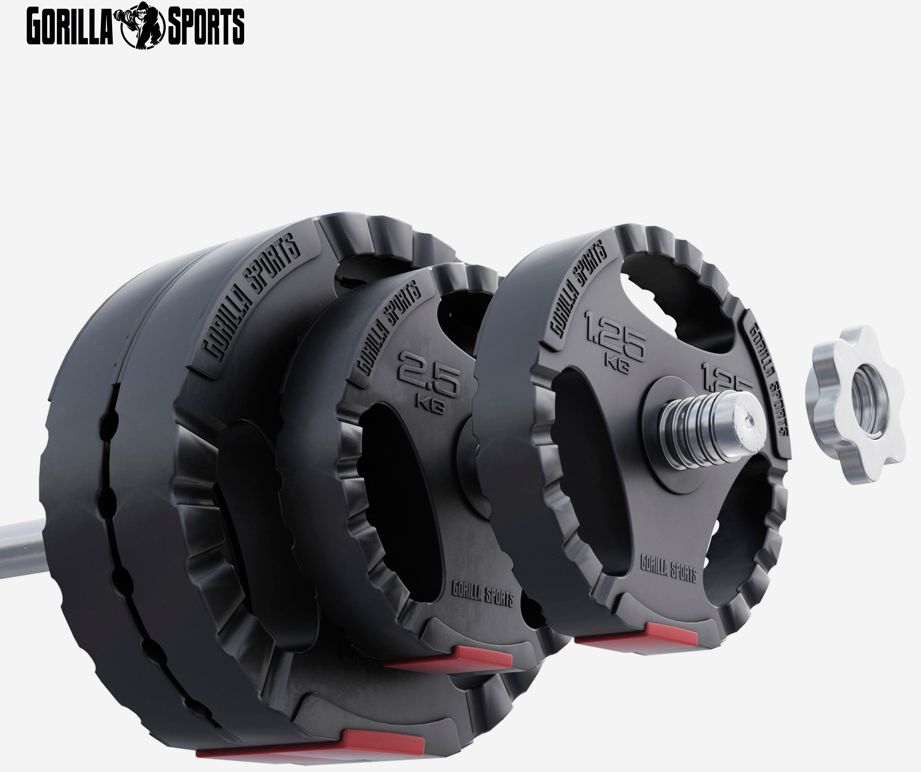 GORILLA SPORTS Hantelscheiben 27,5 kg - 2 x 1,24 kg; 2 x 2,5 kg; 4 x 5 kg, 27,5 kg, (Set, 8-tlg)