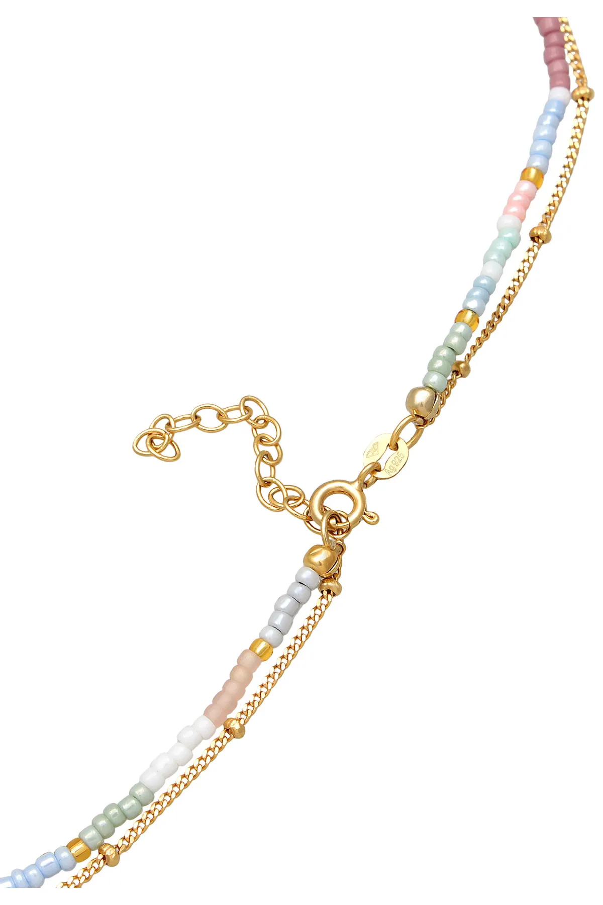 ELLI  Halskette Choker Layer Herz Glasperlen 925 Silber vergoldet