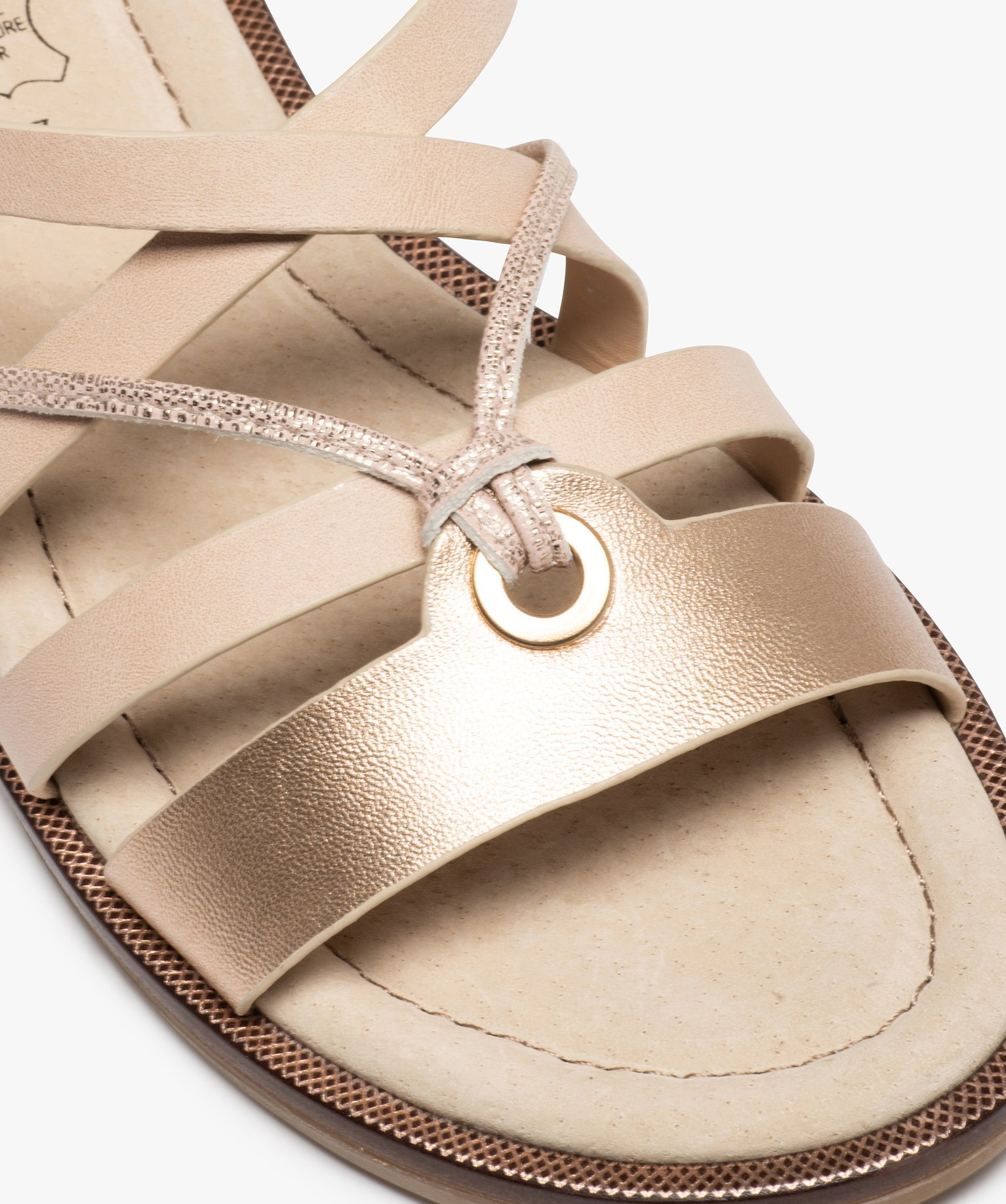 Sandales femme à talon plat et brides métallisées rose | GEMO
