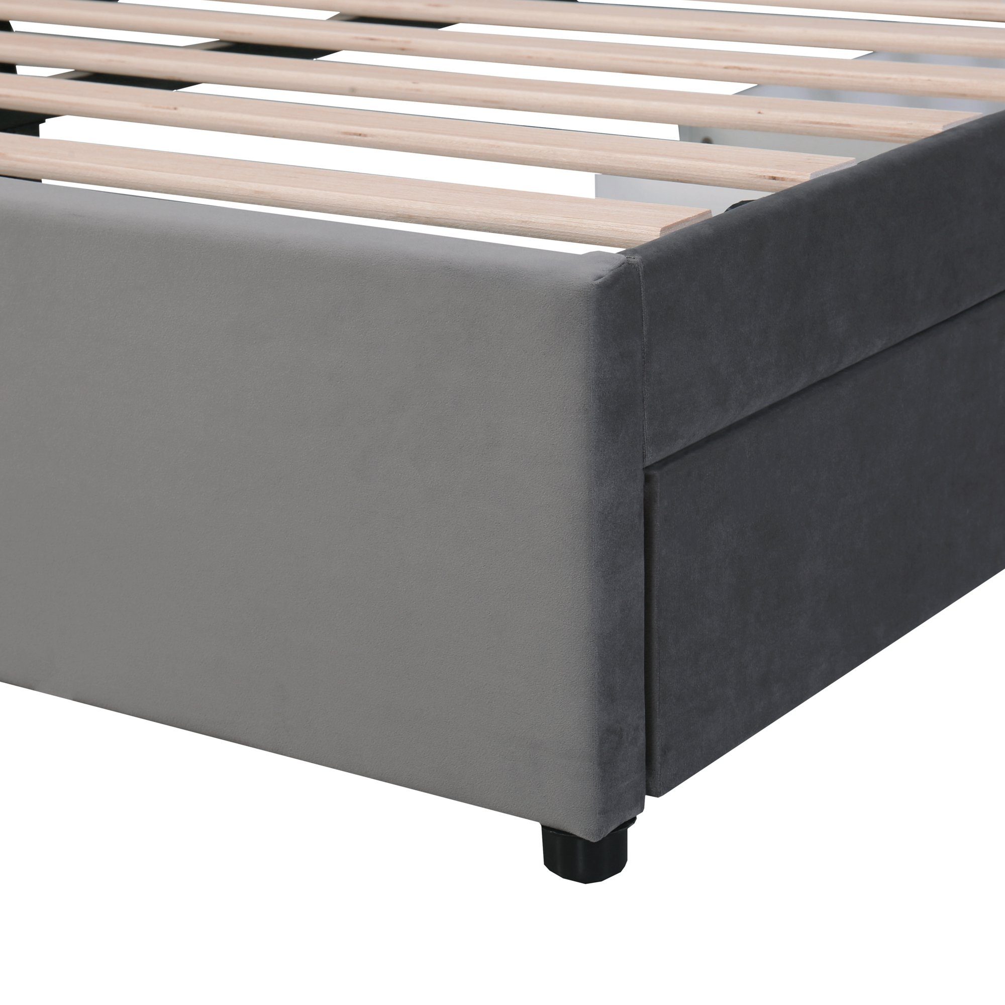 Flieks Polsterbett, Samt Stauraumbett mit 2 Schubladen 140x200cm