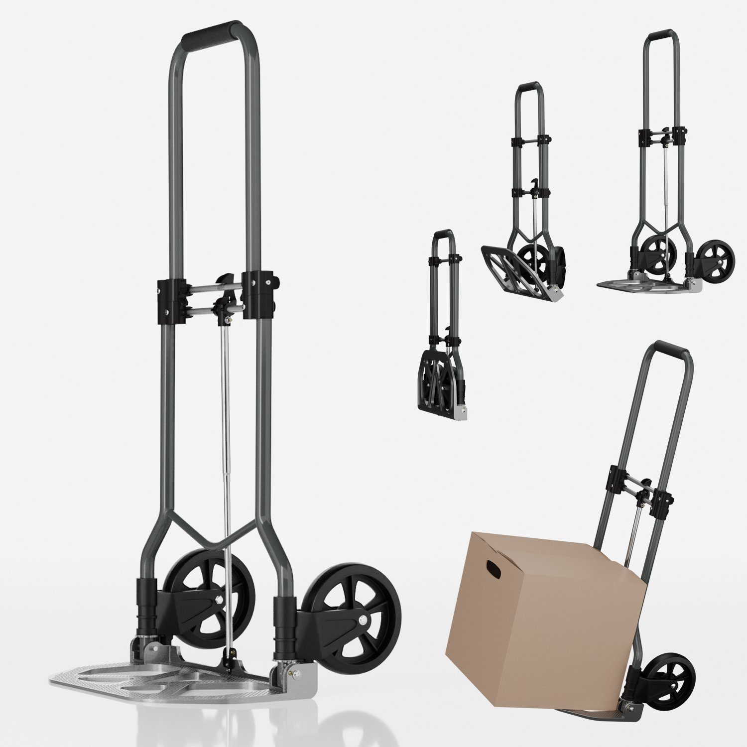 TroniTechnik Sackkarre Handkarre Transportkarre Handwagen, klappbar bis 100 kg Tragfähigkeit, (Transportkarre mit fixierbarem Tragegriff, rutschfeste Transportfläche), faltbar, BxTxH 48x42x98cm, Handkarre zum Transport, Schaumstoffgriff