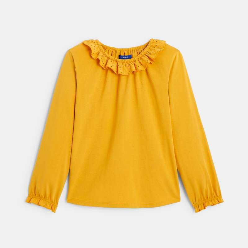 T-shirt à col collerette jaune safran Fille