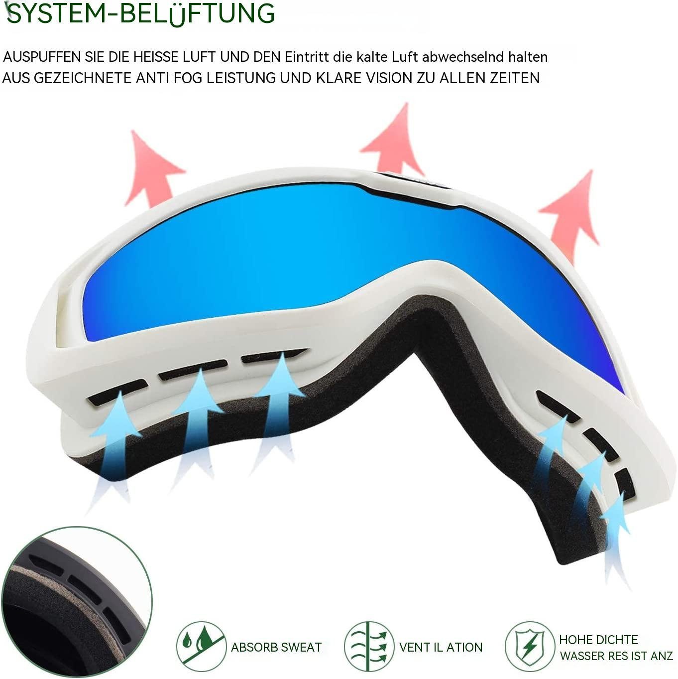 Einemgeld Skibrille Skibrille Herren Damen, UV-Schutz Anti Fog, für Skifahren, Skaten