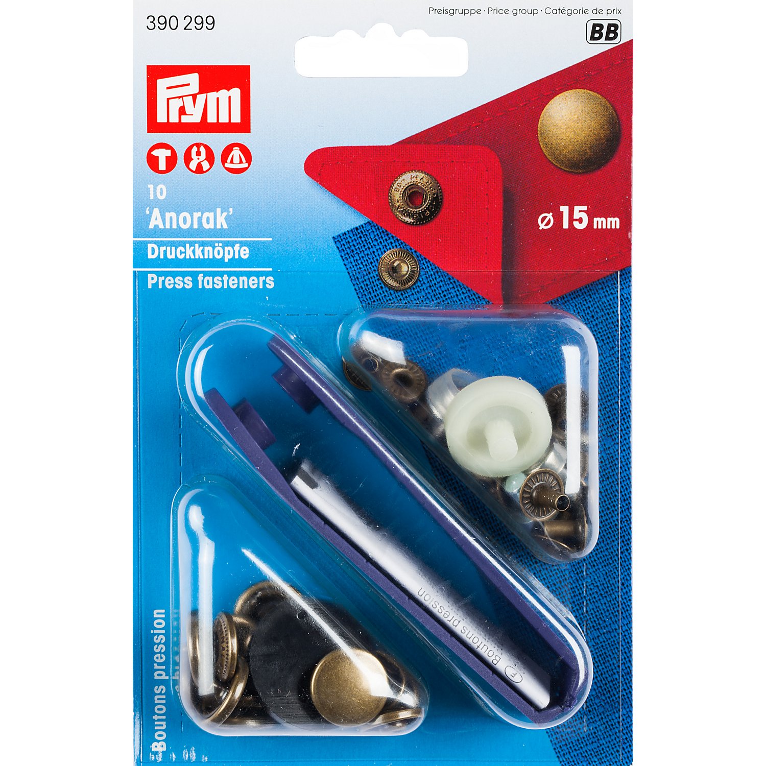 Prym Anorak-Druckknöpfe,altmessing, Größe: 15 mm Ø, Inhalt: 10 Stück