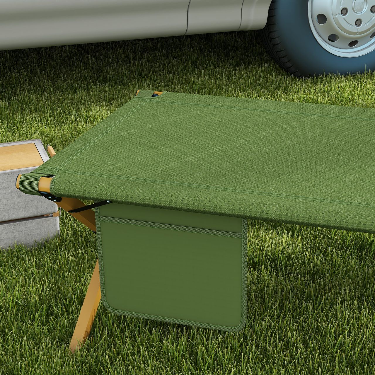 Outsunny Sonnenliege, Gartenliege, Klappbarer Liegestuhl mit Seitentache Grün