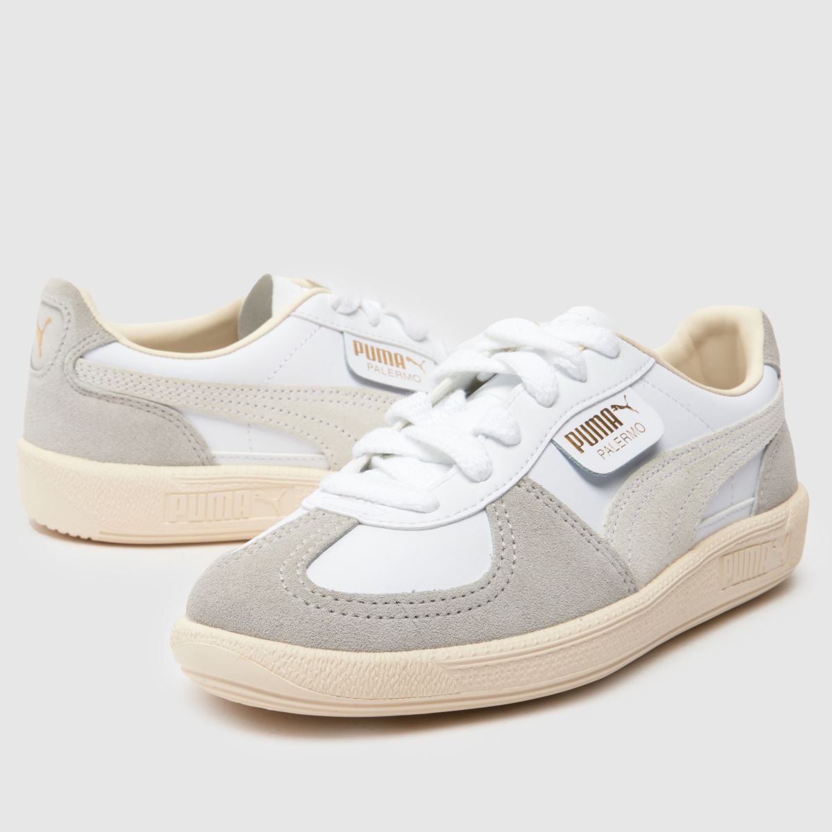 PUMA vita och grå Palermo-lädersneakers för barn