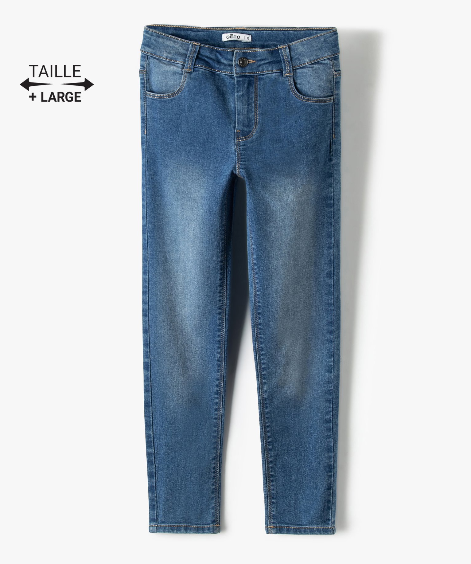 Jean fille coupe Slim taille+large en matière extensible stone | GEMO