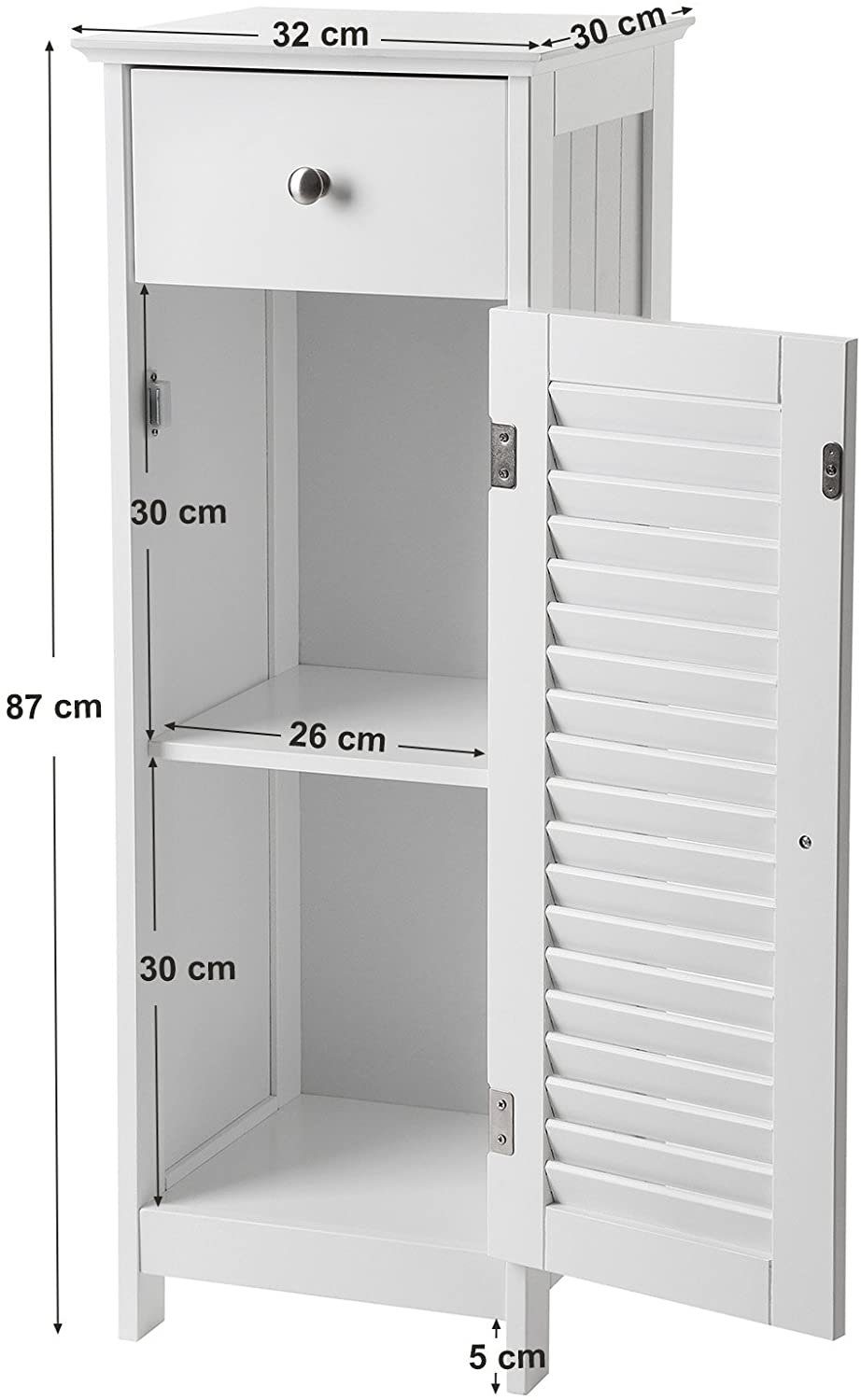 VASAGLE Badkommode Badezimmerschrank, mit Schublade, Lamellentür