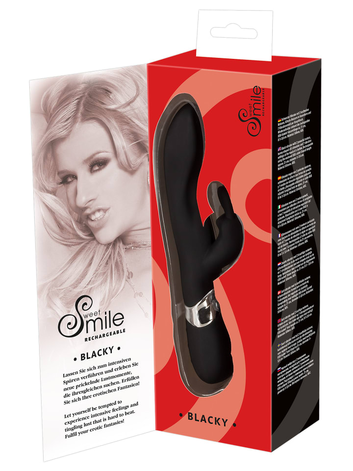 Sweet Smile Vibrator mit Klitorisreizer Rechargeable Rabbit Vibe in schwarz günstig kaufen 21 cm