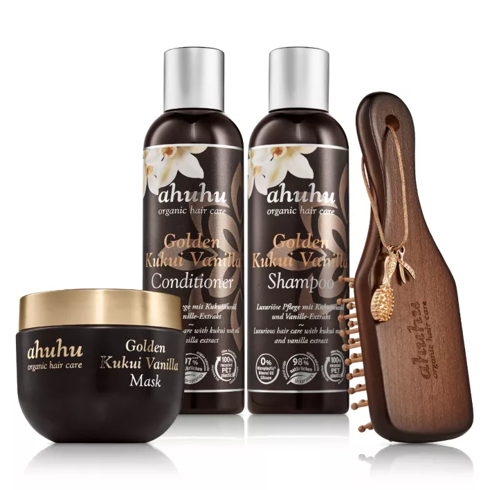GOLDEN KUKUI VANILLA Haarpflege Geschenkbox 4tlg mit Kukui-Öl und Vanille Duft