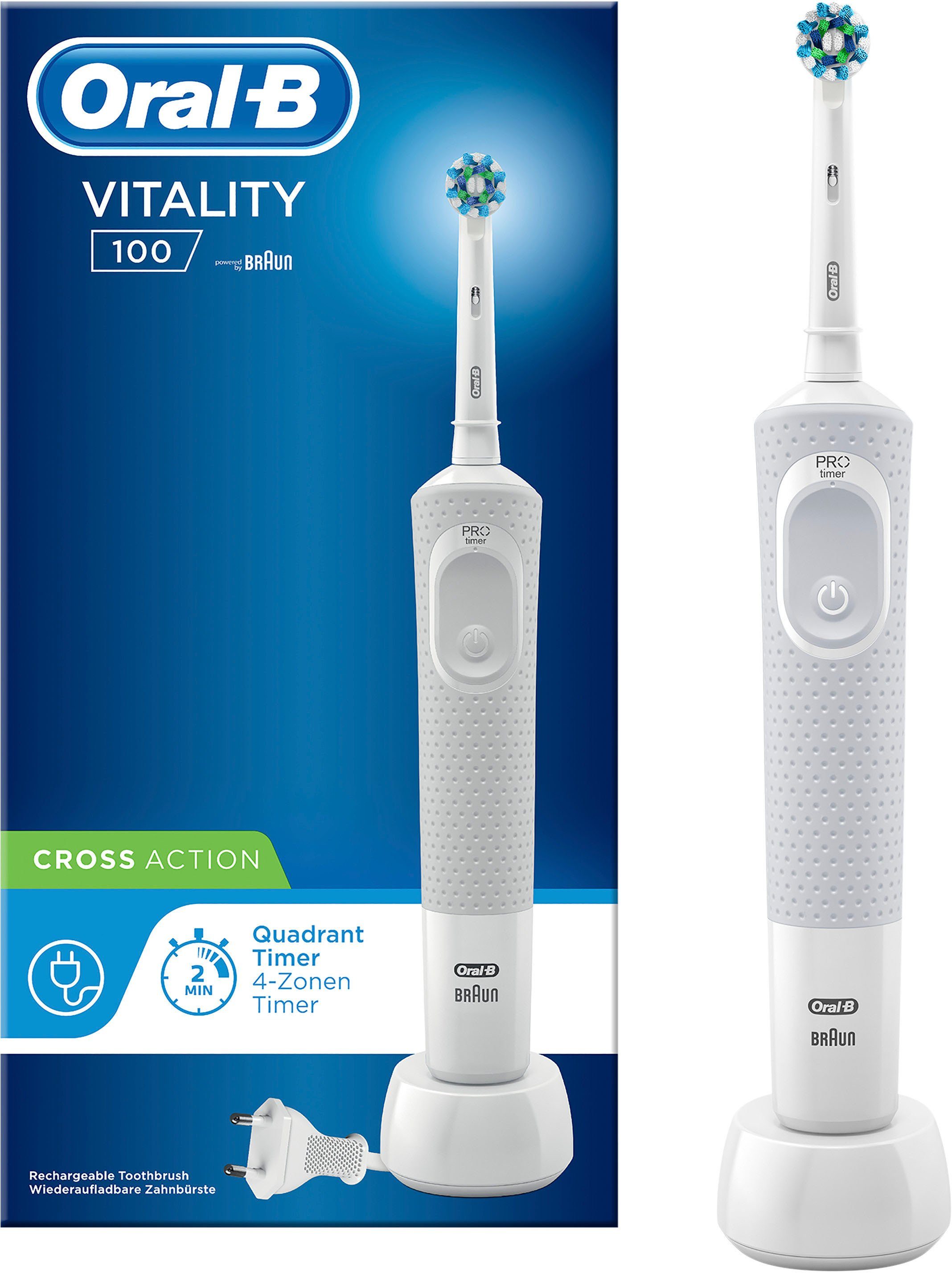 Oral-B Elektrische Zahnbürste Vitality 100 CrossAction Weiß, Aufsteckbürsten: 1 St.