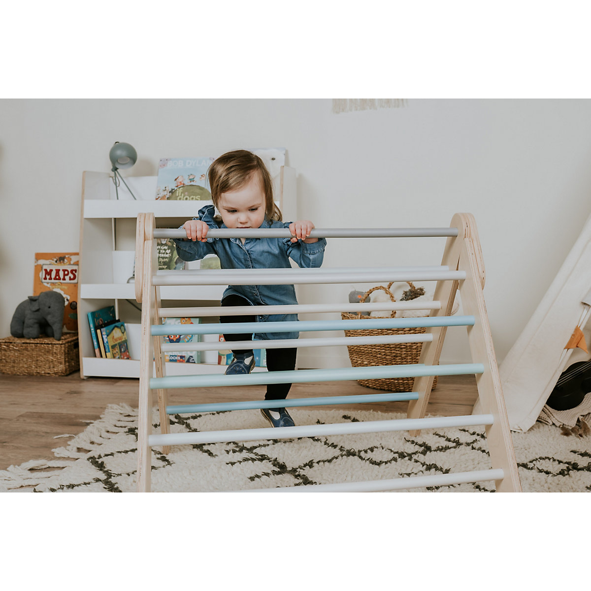 Klettergerüst Sprossenwand Indoor, Kletterdreieck Sprossenwand aus Holz, Klettern Innnen Kleinkind