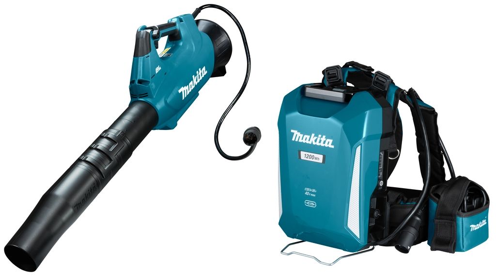 Makita UB001CX2 Akku-Laubbläser, 36-V-Stecker, + PDC1200 Rucksack-Akku