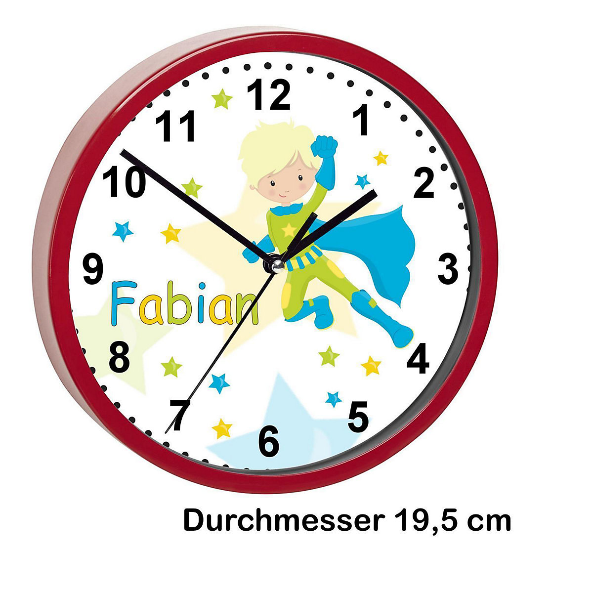 Kinder Wanduhr laufruhig personalisiert mit Name Superheld