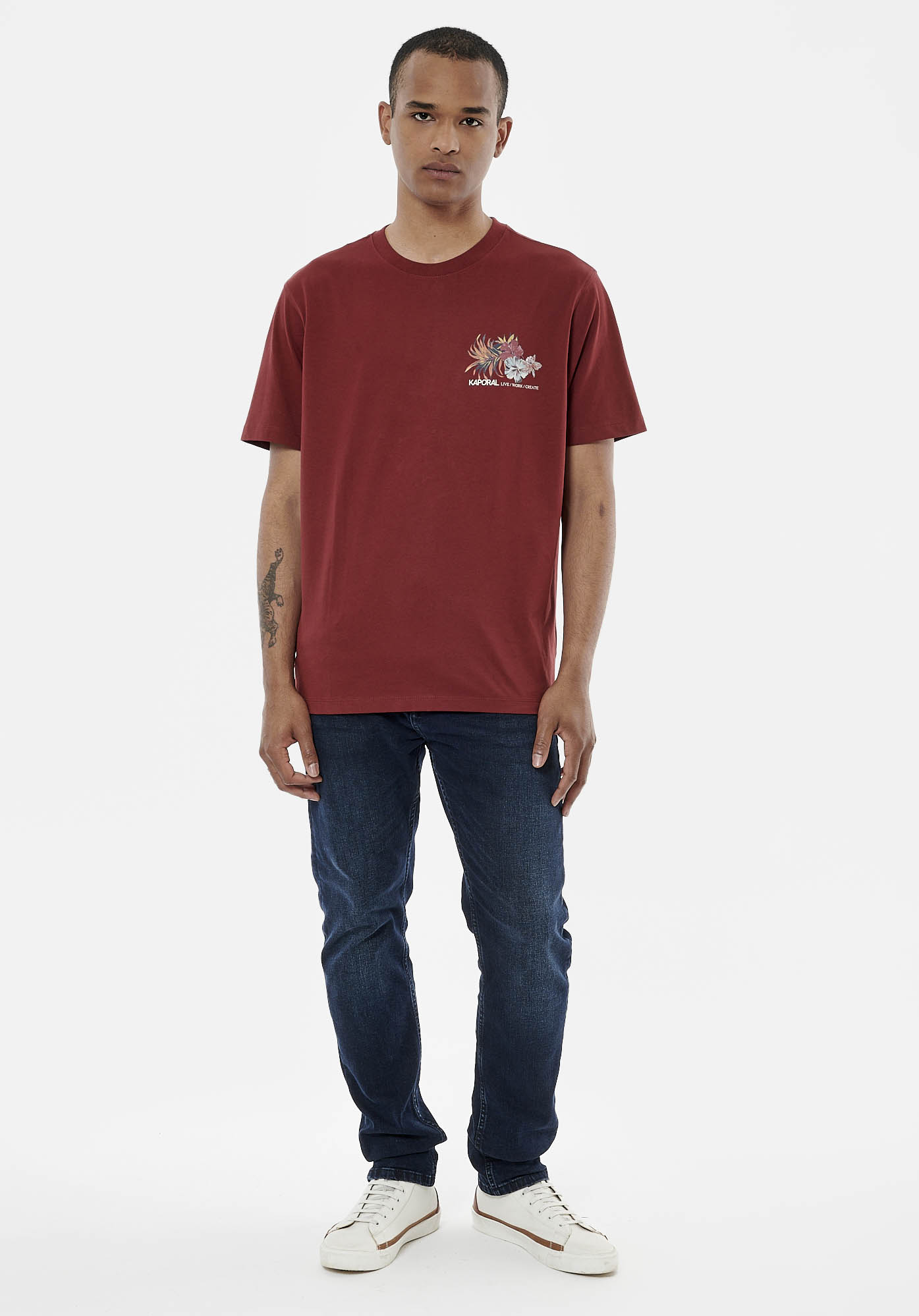TIGAU  T-shirt bordeaux homme 100% coton