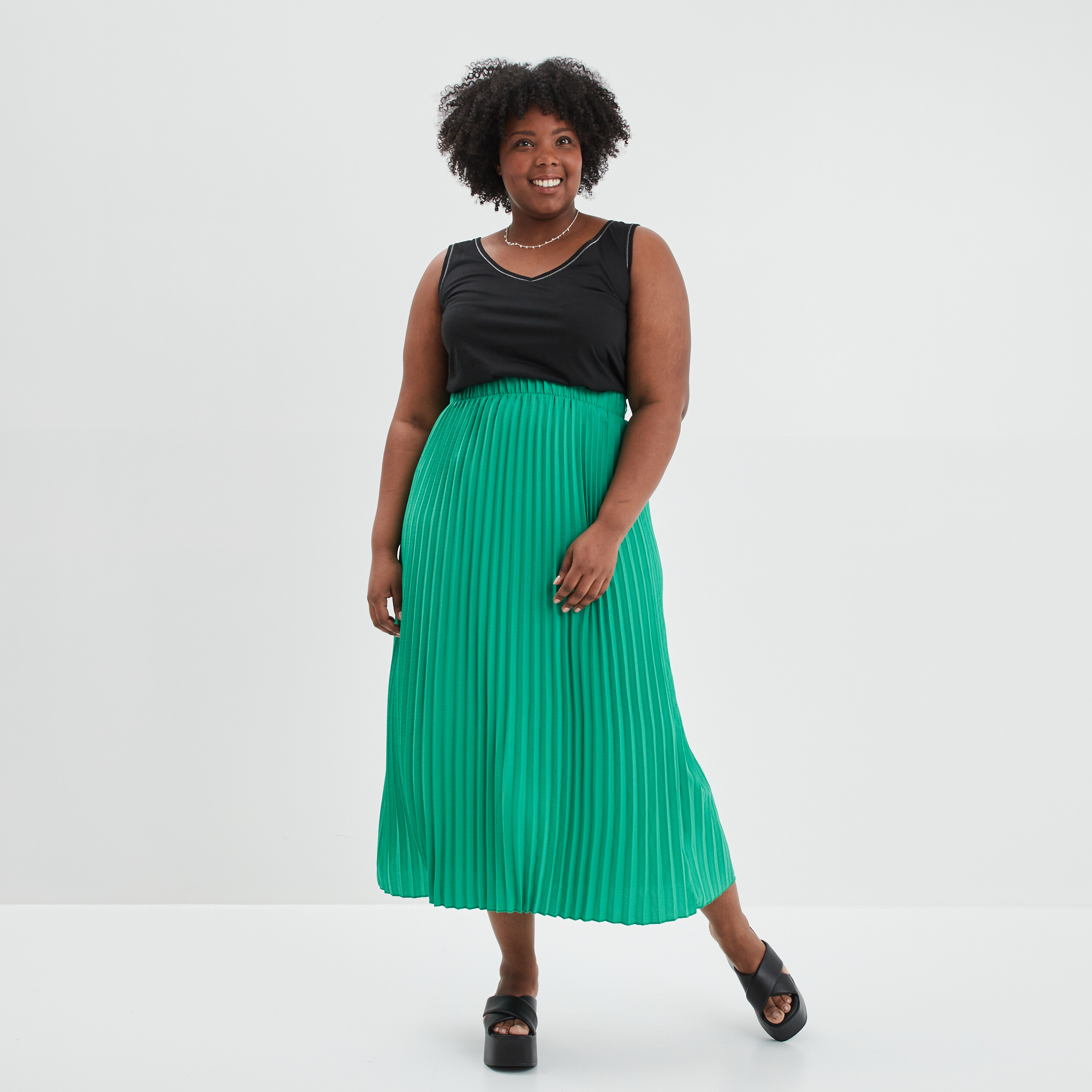 Jupe longue plissée trapèze vert menthe femme grande taille | La Halle