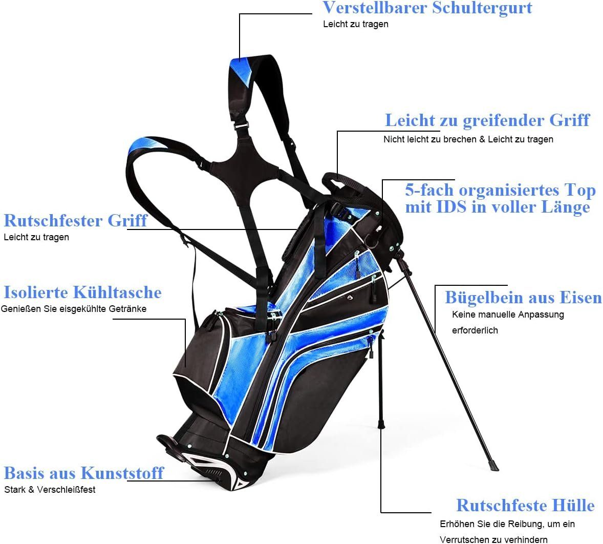 KOMFOTTEU Golftrolley Golf-Tasche, mit 5-Wege-Schlägeroberteil