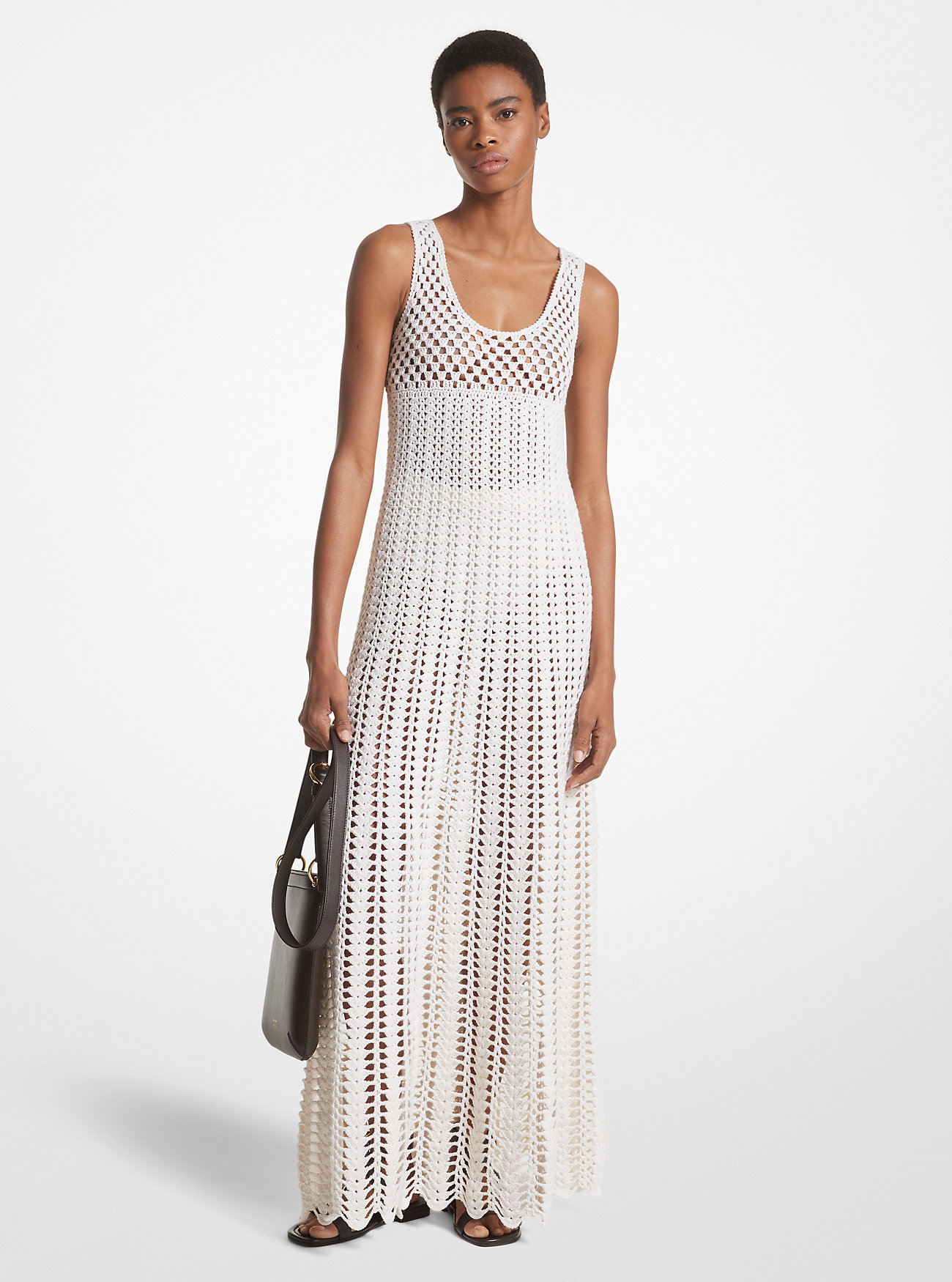 Hand-Crocheted Cotton and Cashmere Tank Dress - OPTIC WHITE