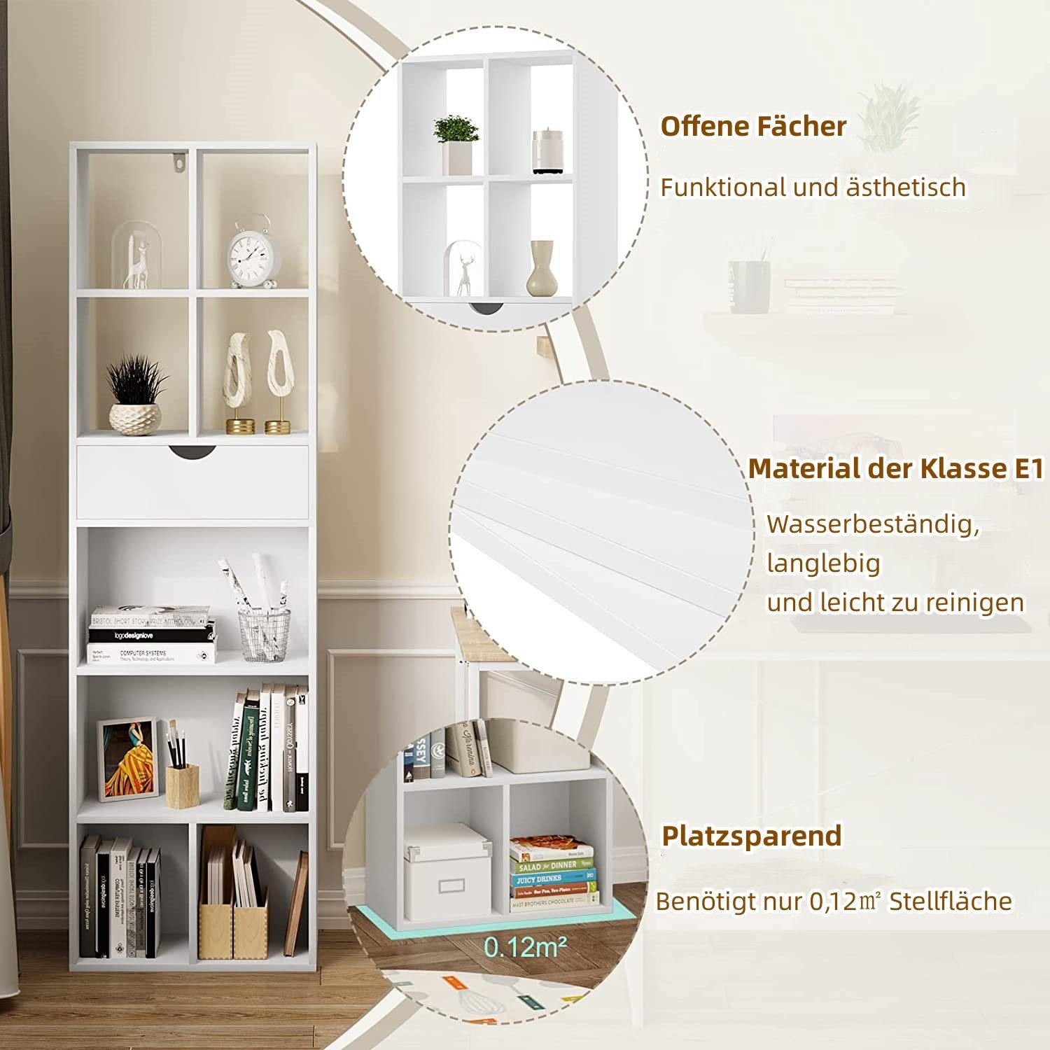 EUGAD Bücherregal, 1-tlg., Standregal mit Schublade, für Wohn-/Schlafzimmer