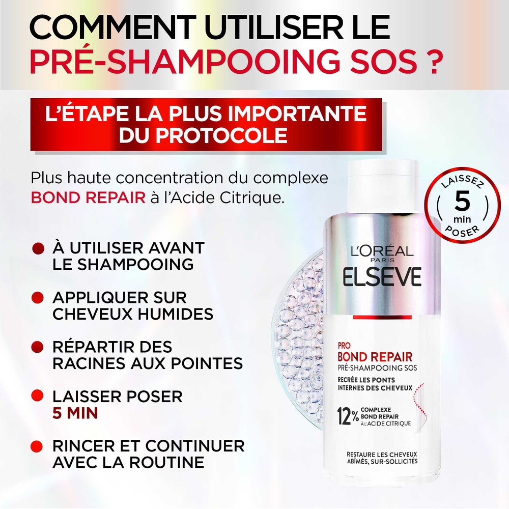 L'Oréal Paris Elseve Pro Bond Repair Pré-Shampooing SOS pour restaurer les cheveux abîmés, sur-sollicités