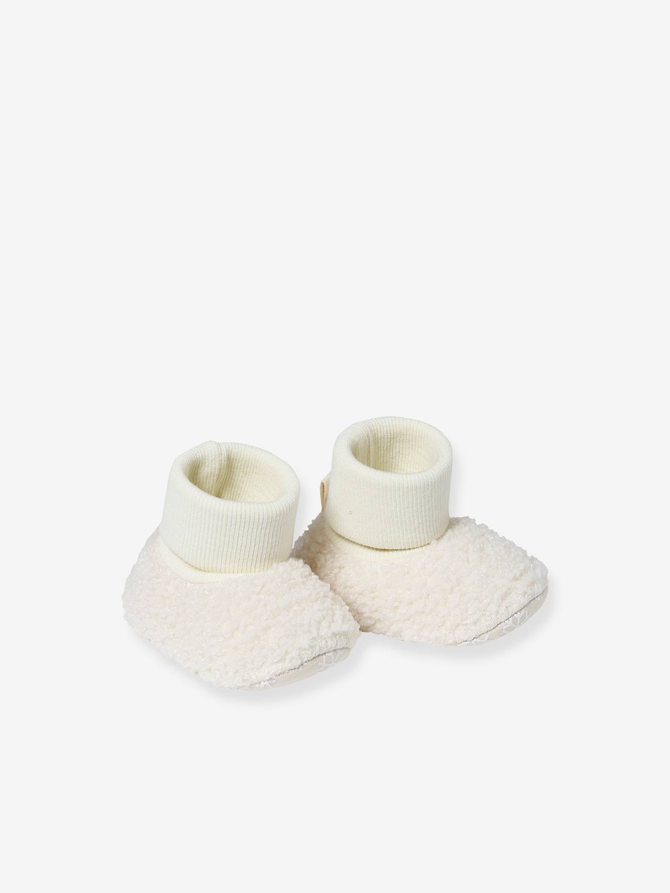 Chaussons souples textile chaud bébé blanc