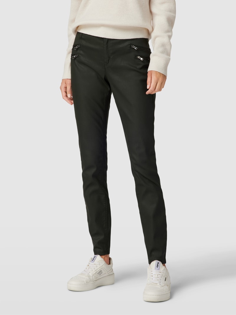 Skinny Fit Jeans mit Reißverschlusstaschen in dunkelgrün