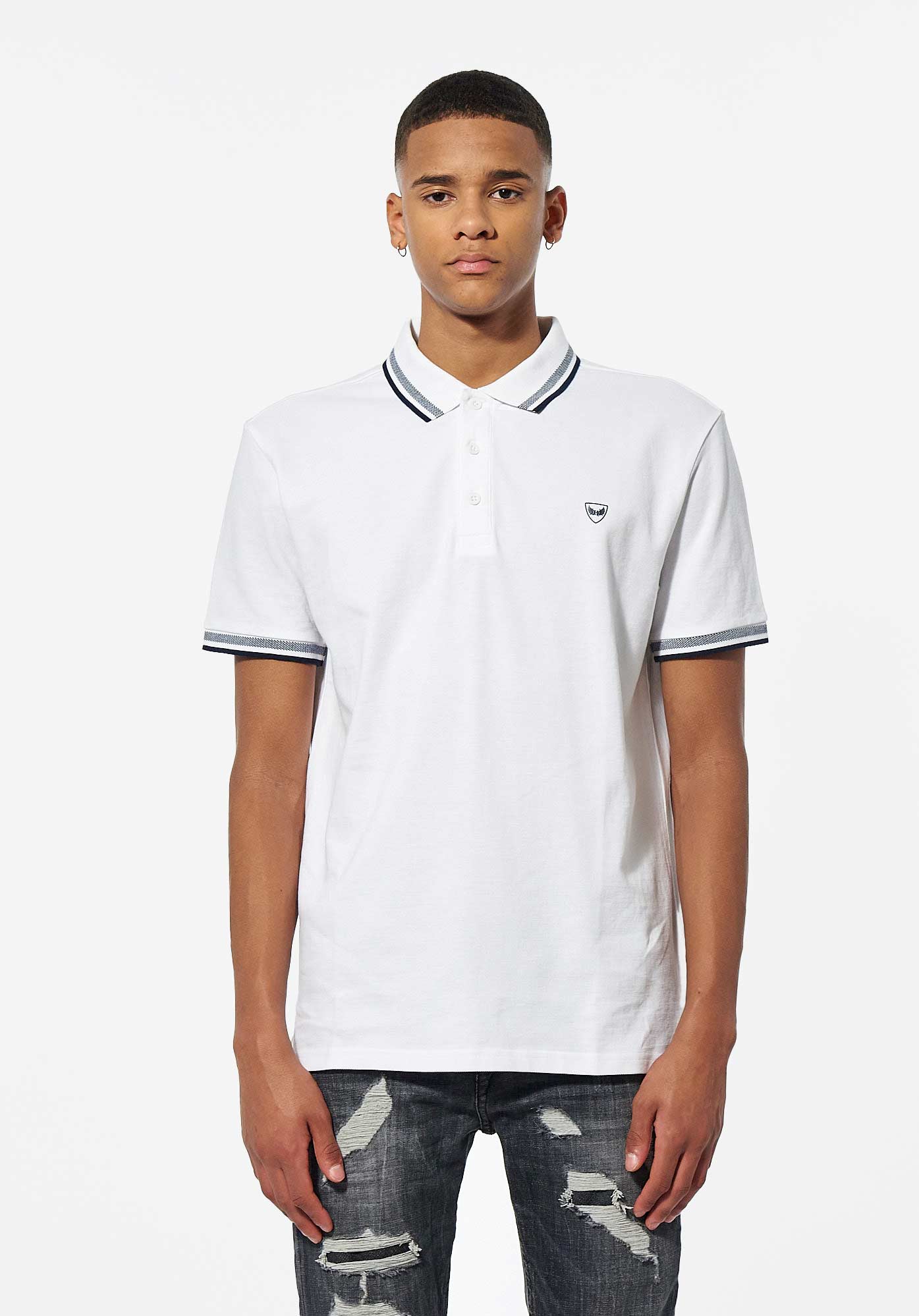 RAYOC  Polo régular blanc Homme avec logo poitrine en 100% coton bio