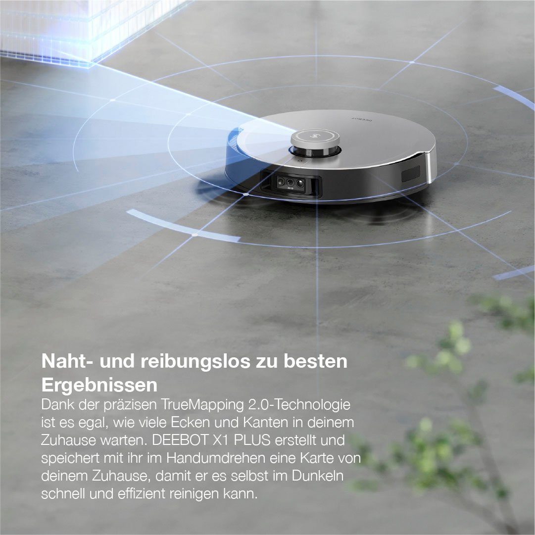 ECOVACS Nass-Trocken-Saugroboter DEEBOT X1 PLUS, 1000 W, 5000PA, DToF-Laser, AIVI 3.0, Absaugstation, YIKO, Schwarz/Silber