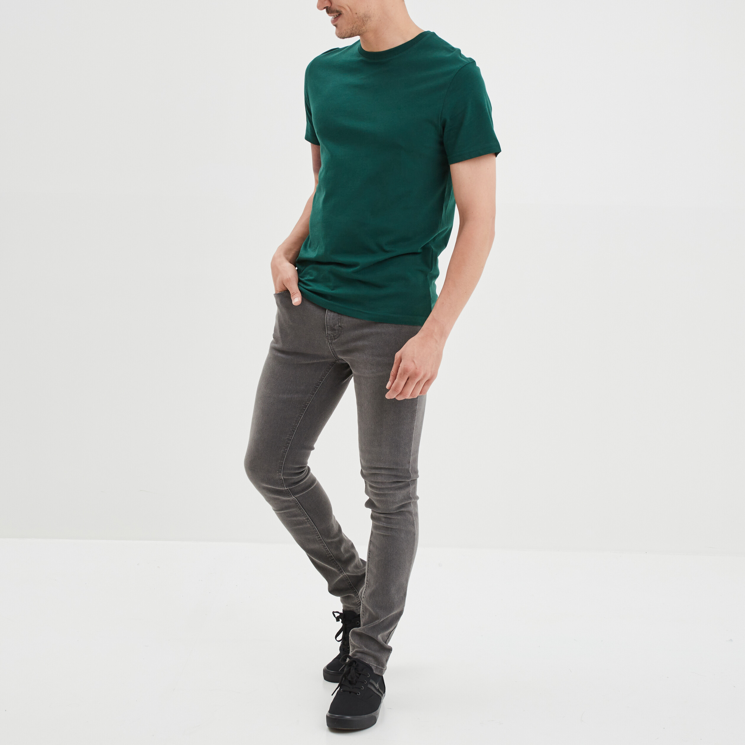 T-shirt en coton manches courtes vert foncé homme | La Halle