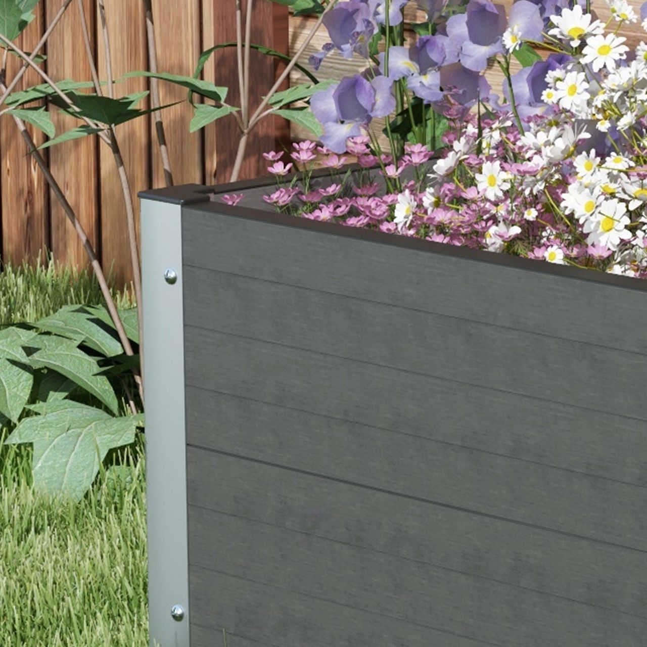 Outsunny Hochbeet, Blumenkasten, Pflanzkasten mit offenem Boden, für Garten Grau