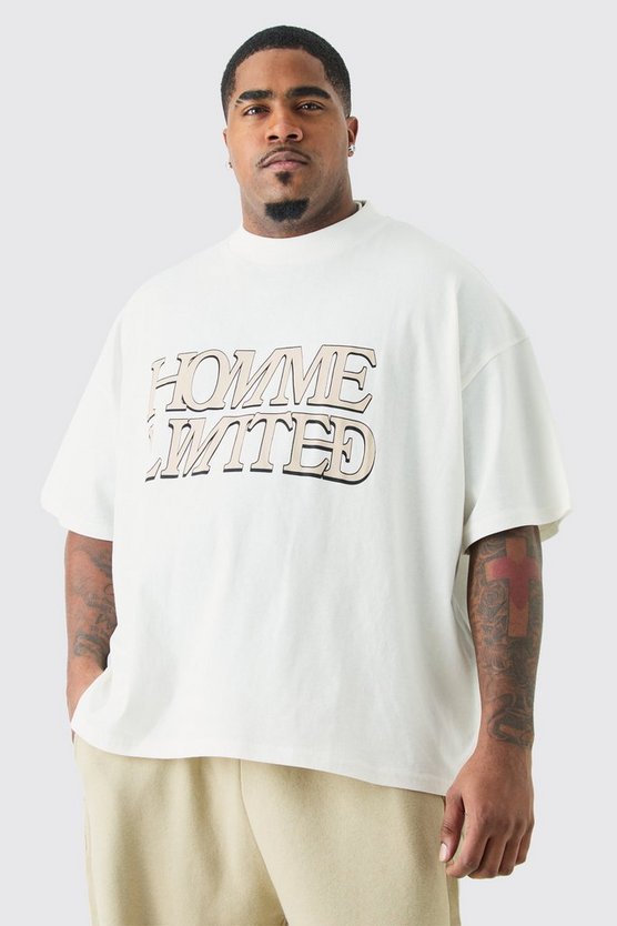 Plus kastiges Oversize T-Shirt mit Homme Ltd Print