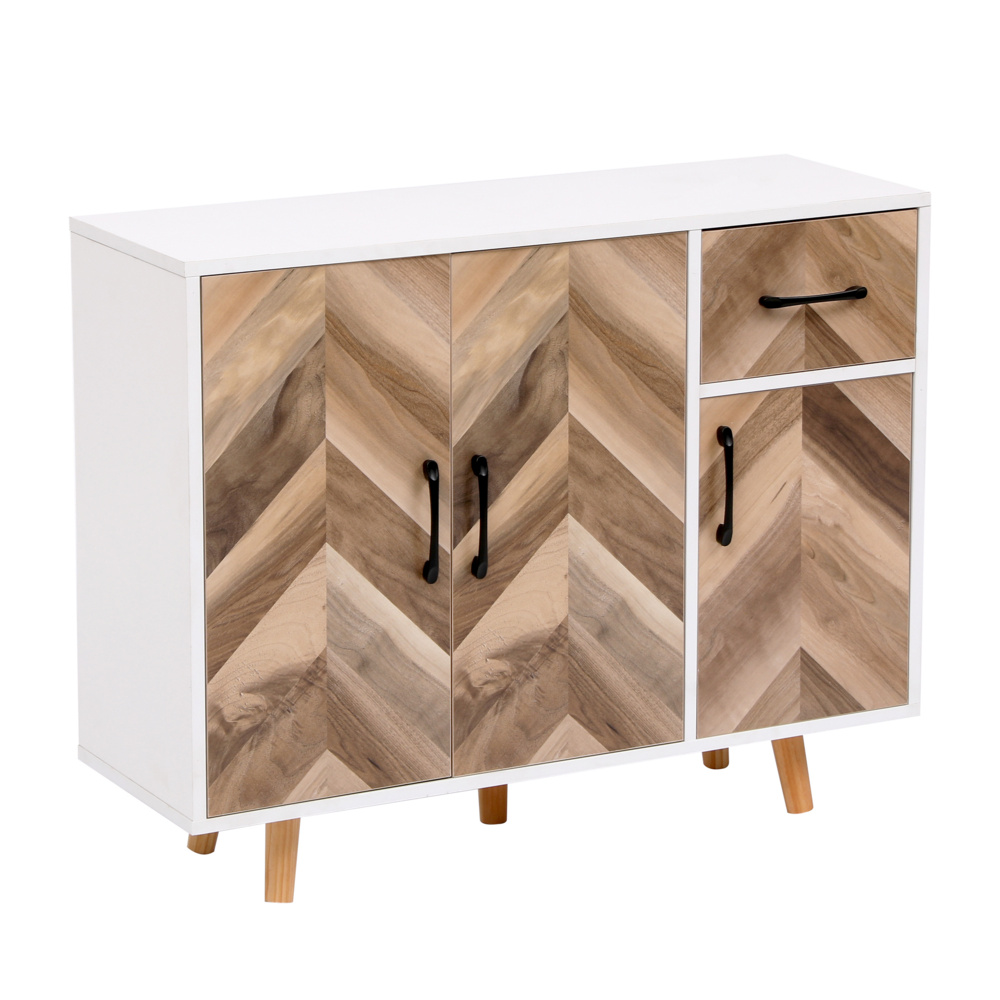 Happy Home Happy Home Sideboard Kommode Dreitüriger Stauraumschrank mit 1 Schublade HWR19-HOL Holz