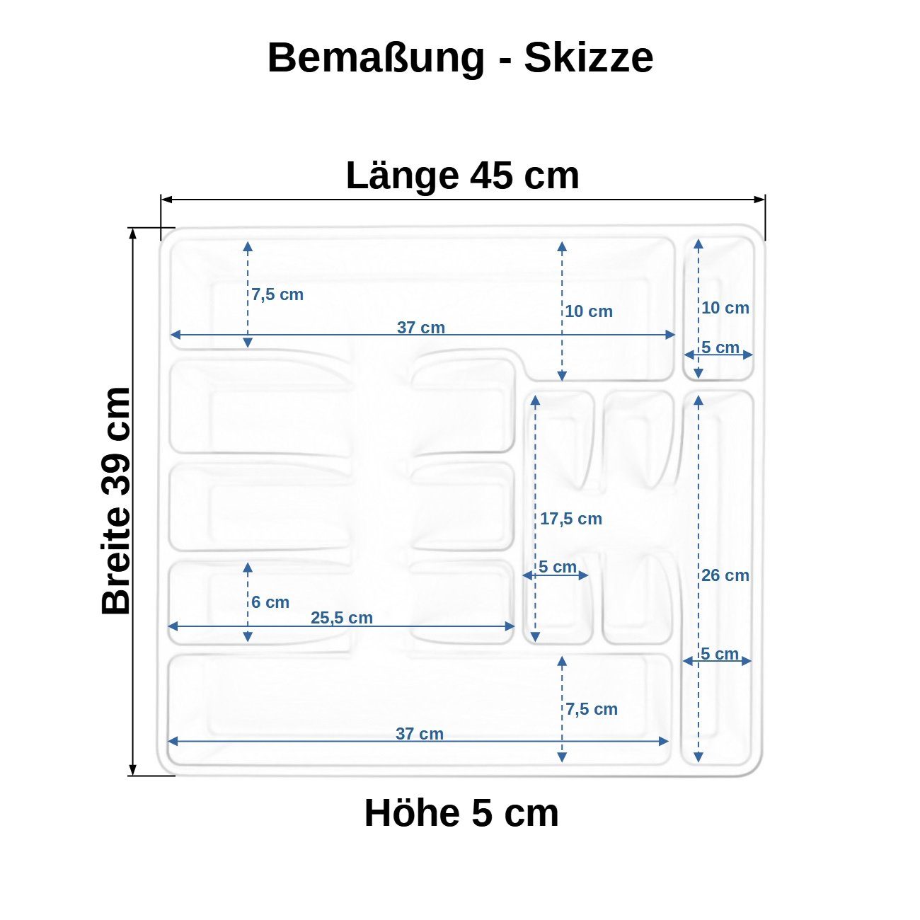 Engelland Besteckkasten Besteckeinsatz für Schubladen 40 cm (Vorteils-Set, 1 St., 45 x 39 x 5 cm), BPA-frei, robuster PP-Kunststoff, für alle handelsüblichen Schubladen