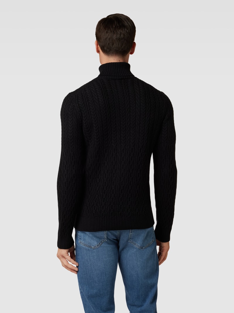 Rollkragenpullover mit Zopfmuster Modell 'Carlon' in schwarz