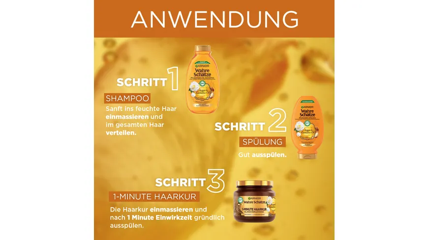 Garnier Wahre Schätze Pflegendes Öl-Shampoo Argan- & Camelia-Öl - Intensive Pflege für trockenes und glanzloses Haar 300 ml