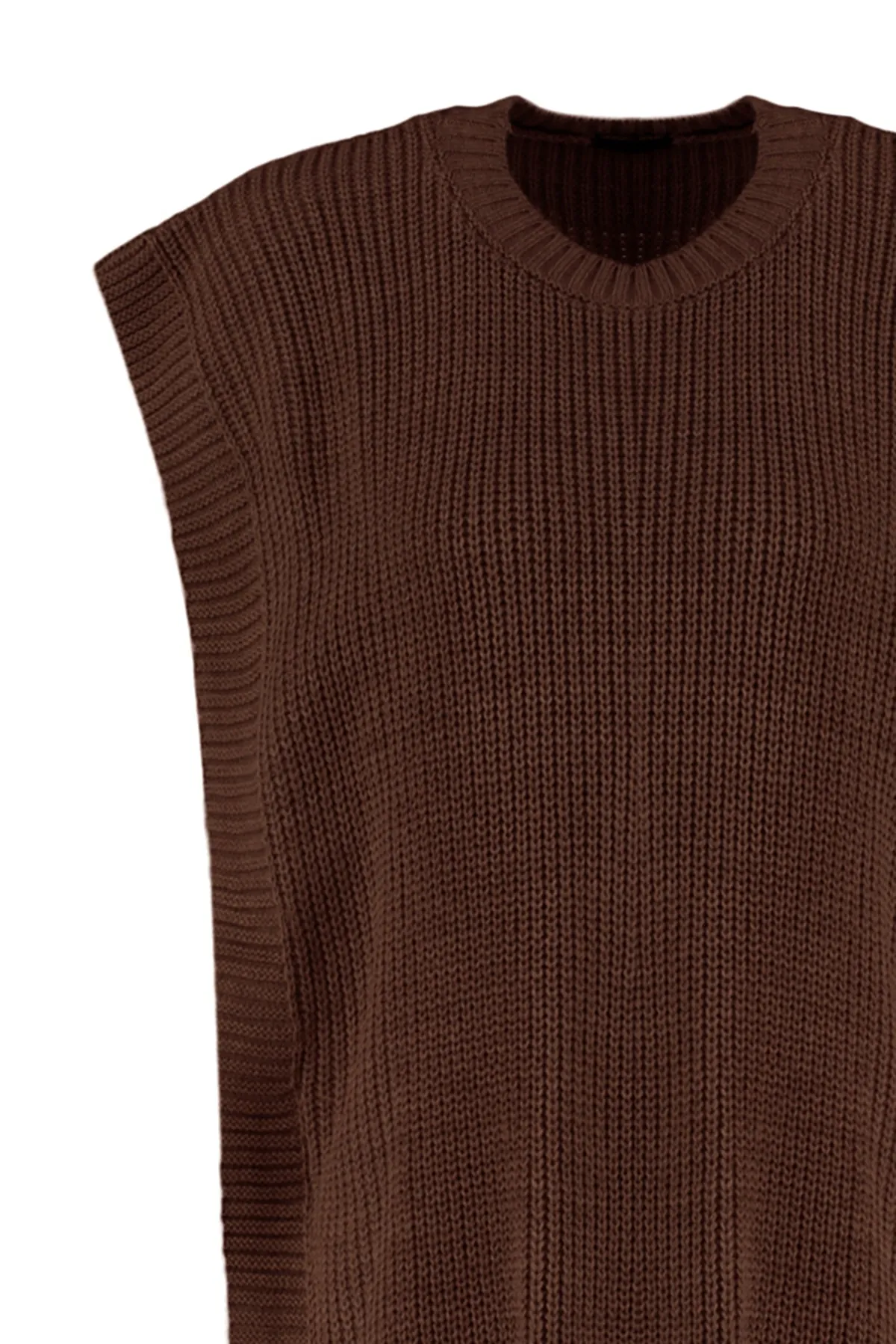Trendyol Modest  Brauner Strickpullover mit seitlichem Schlitz und detailliertem Ausschnitt TCTAW23SV00010