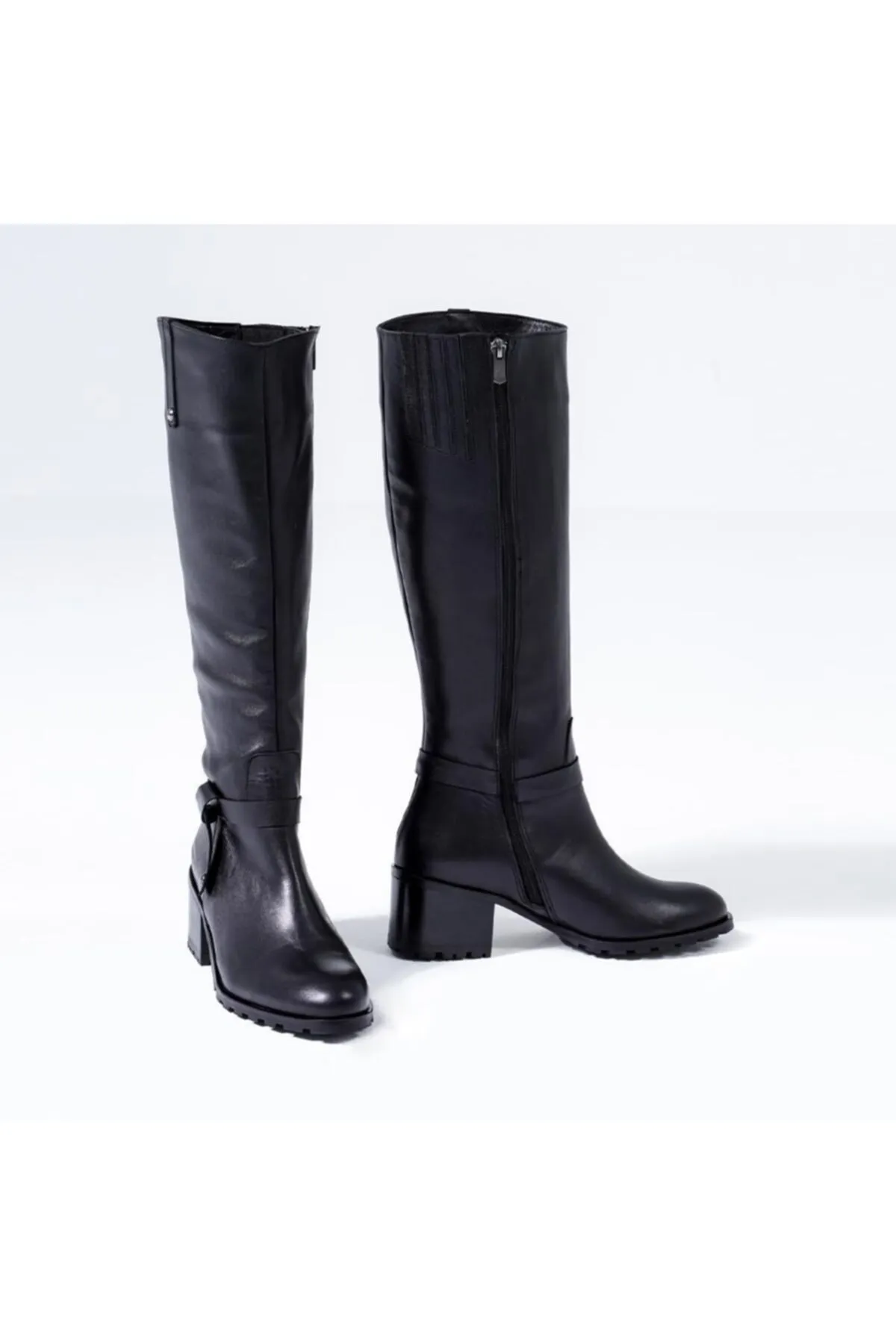 CZ London  Damenstiefel aus echtem Leder mit Absatz, Nieten, Schleife, langer Reißverschluss