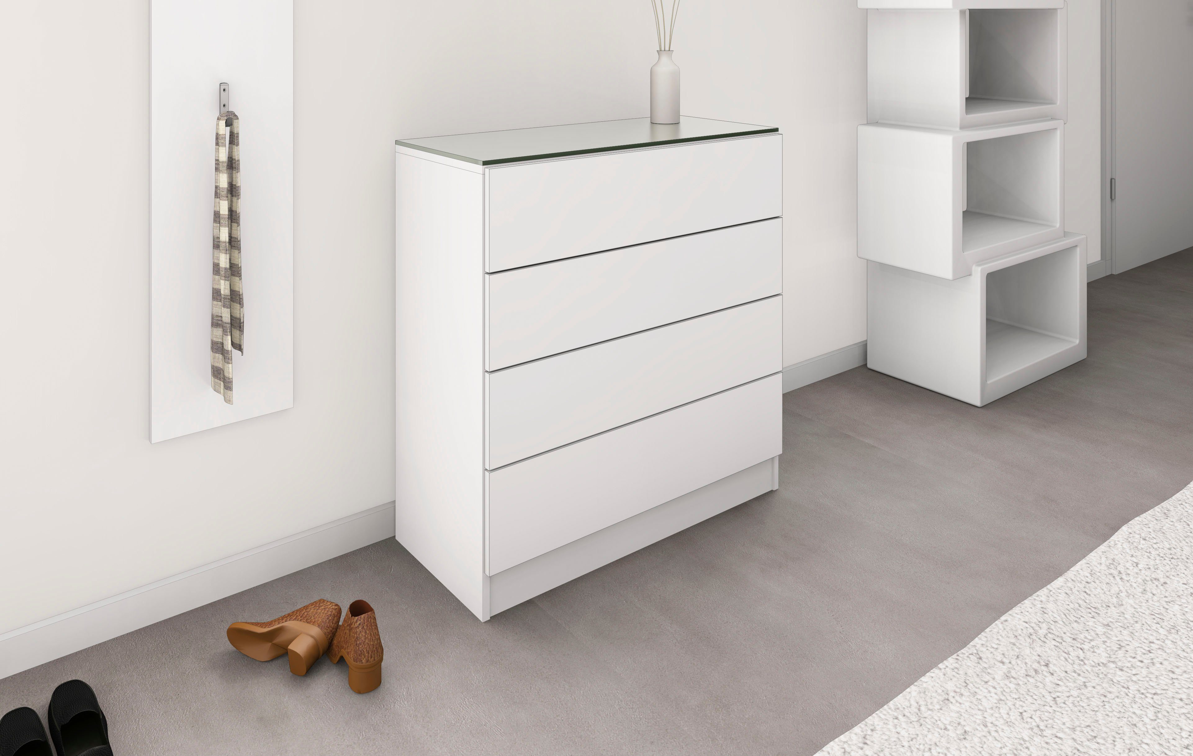 borchardt Möbel Schubkastenkommode Vaasa, Breite 76 cm, Glasoberboden