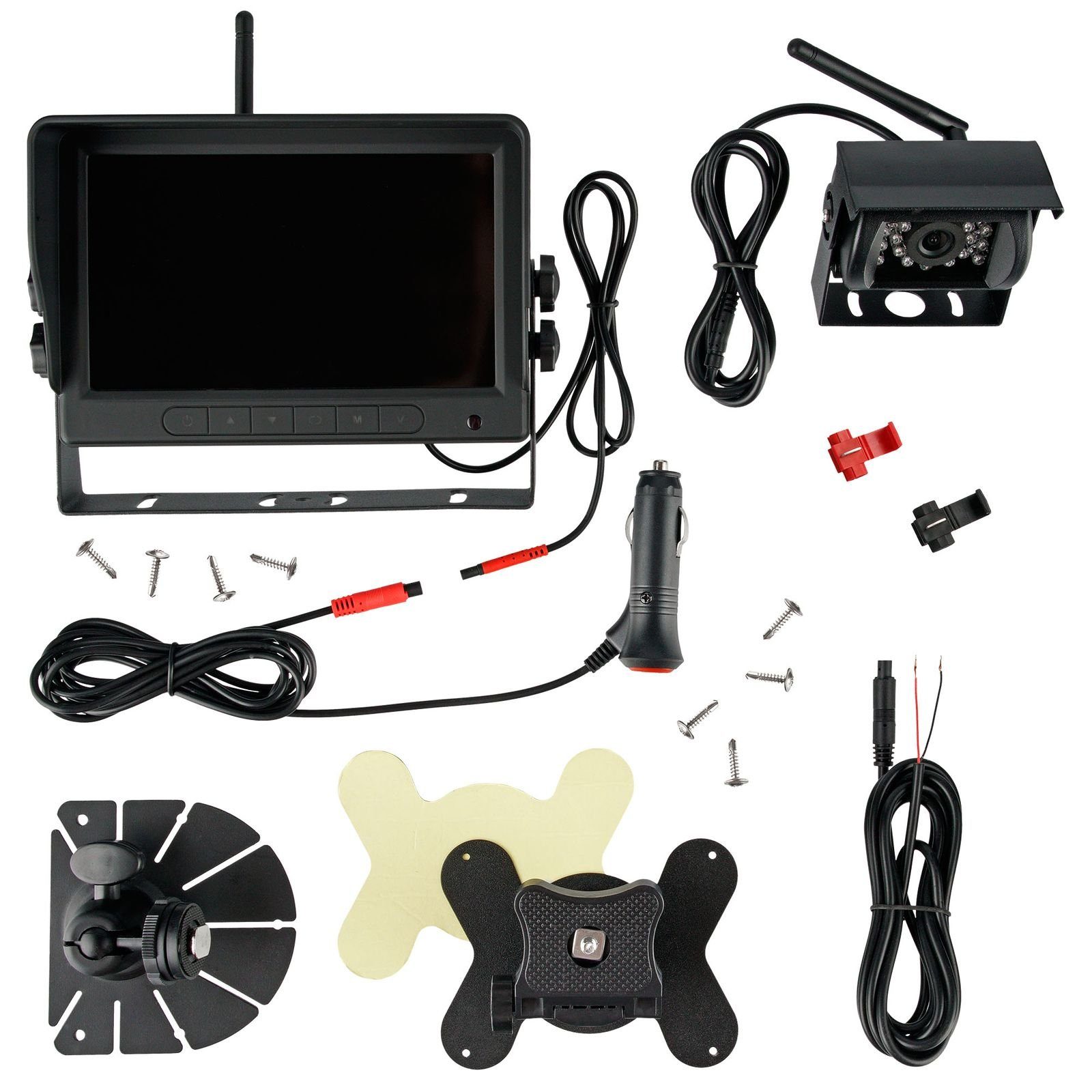 CARMATRIX BDW-710C+1 Rückfahrkamera (Video Funk Rückfahrsystem Digital Auto LKW Wohnmobil Monitor 24V, Split, Quad, Aufnahmefunktion, Mikrofon, Distanzlabel, IPS Monitor)
