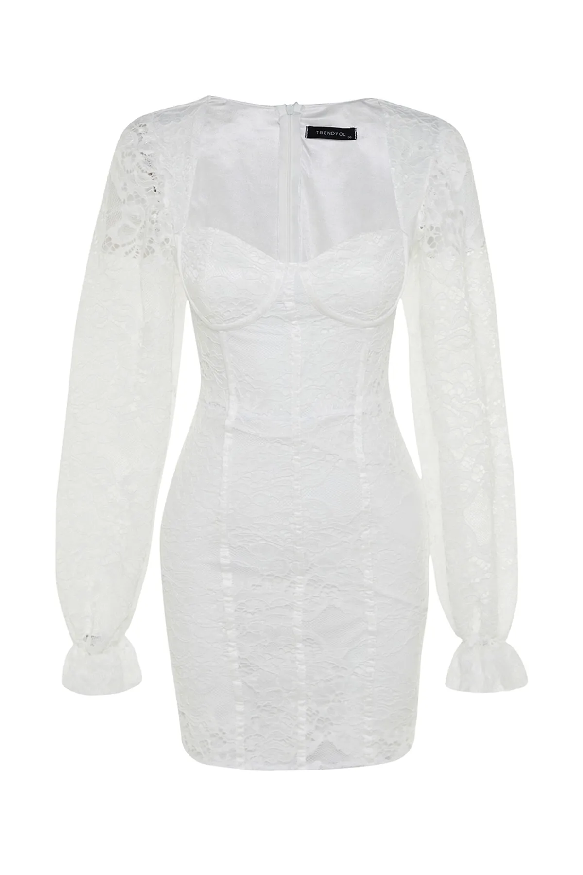 Trendyol Collection  Ecru Tailliertes, gefüttertes Spitzenhochzeits-/Hochzeits-Elegantes Abendkleid TPRSS23EL00314