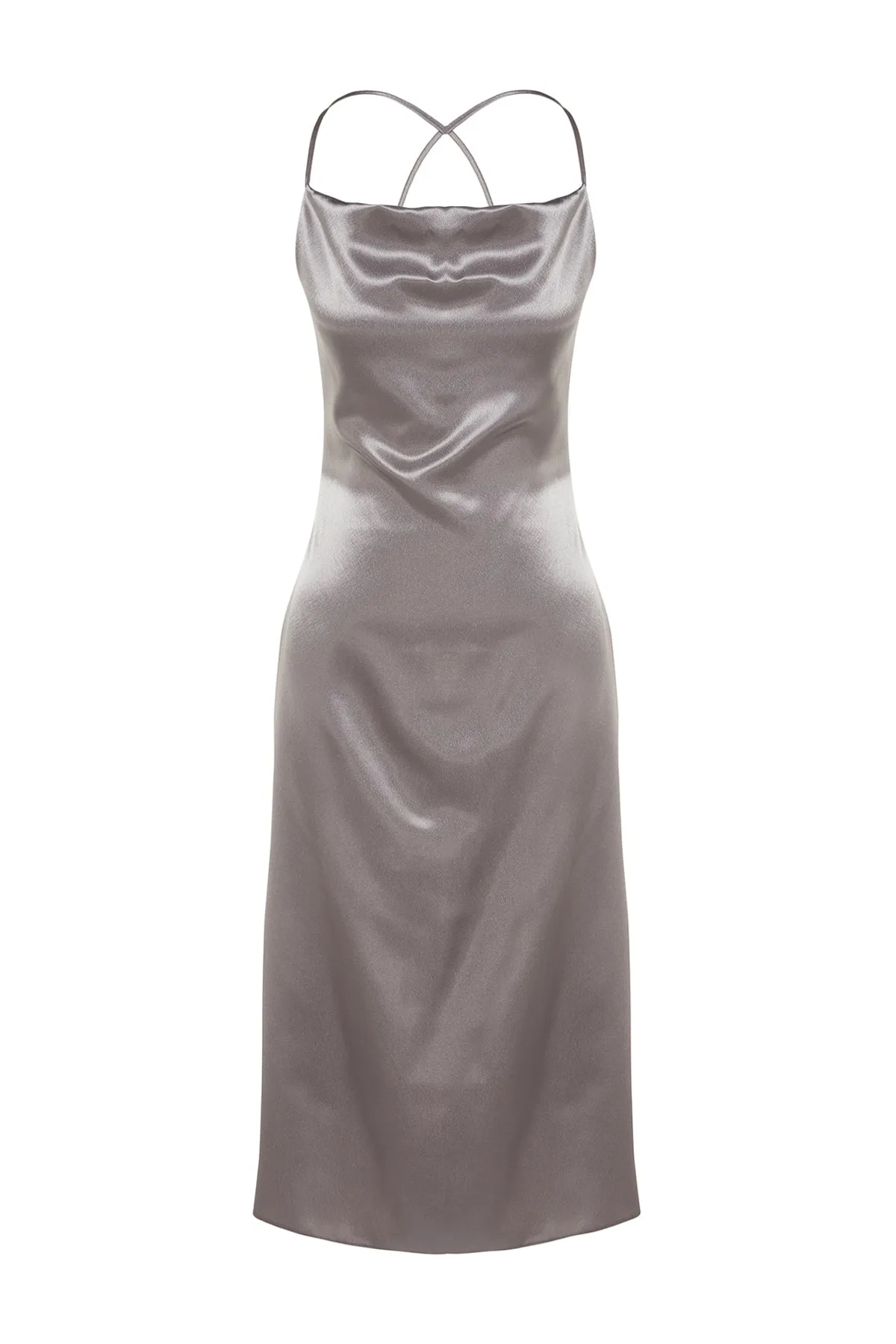 Trendyol Collection  Silbernes Abendkleid aus gewebtem Satin TPRSS23EL00003