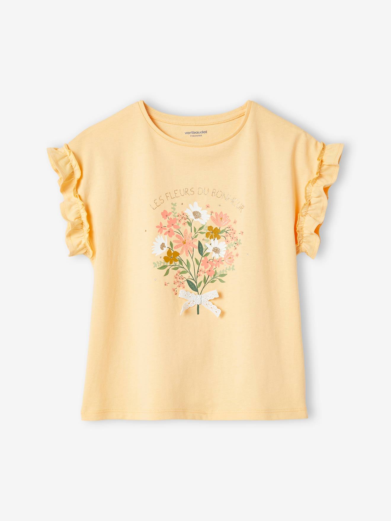 Vertbaudet Mädchen T-Shirt mit Volantärmeln - dunkelrosa