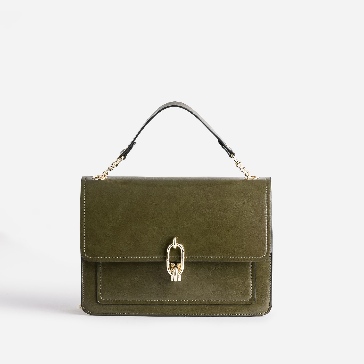 Sac à main kaki avec ouverture fantaisie