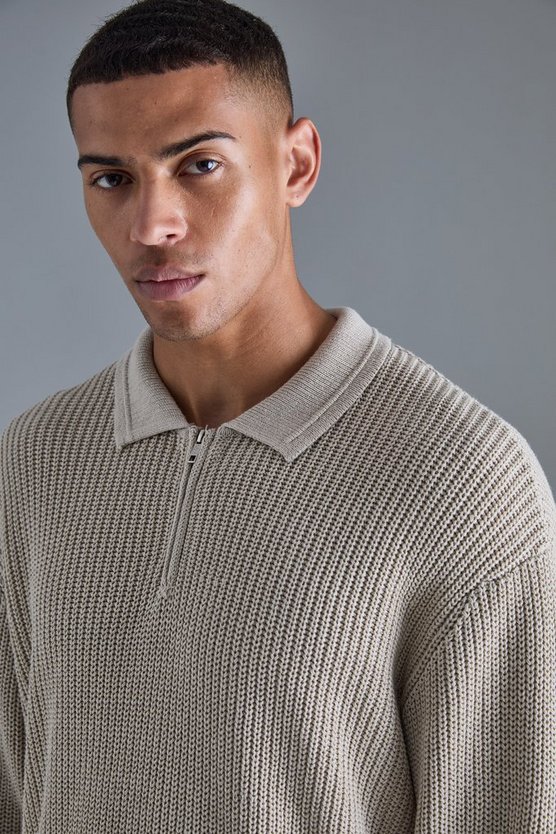 Strickpullover mit 1/4 Reißverschluss und Trichterkragen