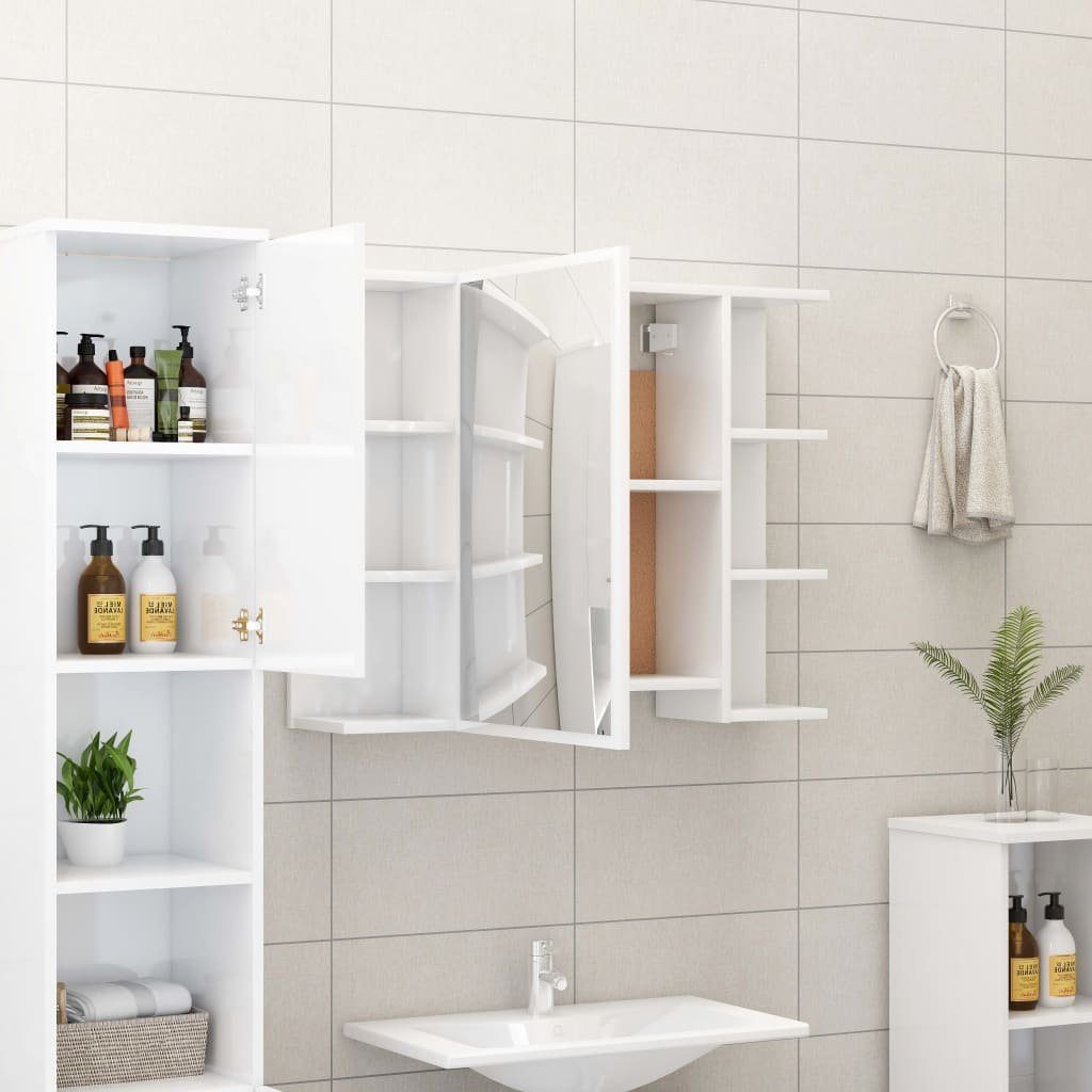vidaXL Badezimmerspiegelschrank Bad-Spiegelschrank Hochglanz-Weiß 80x20,5x64 cm Holzwerkstoff (1-St)