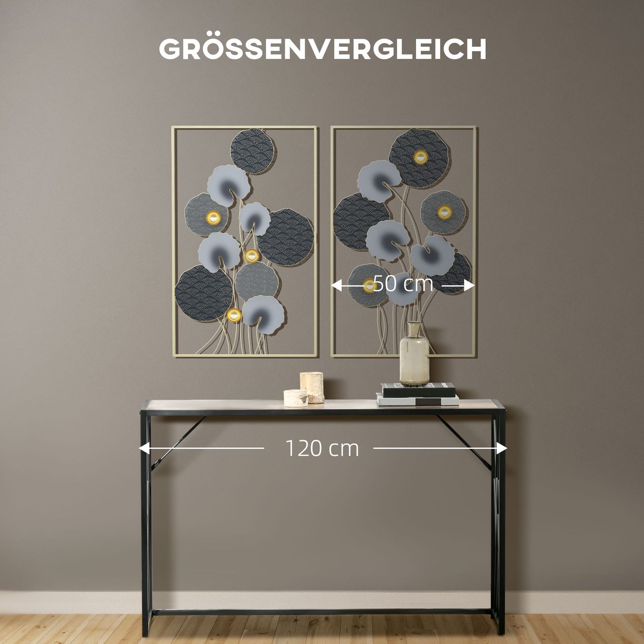 HOMCOM 2-Set 3D-Wandbild aus Metall Grau 50 x 80 cm