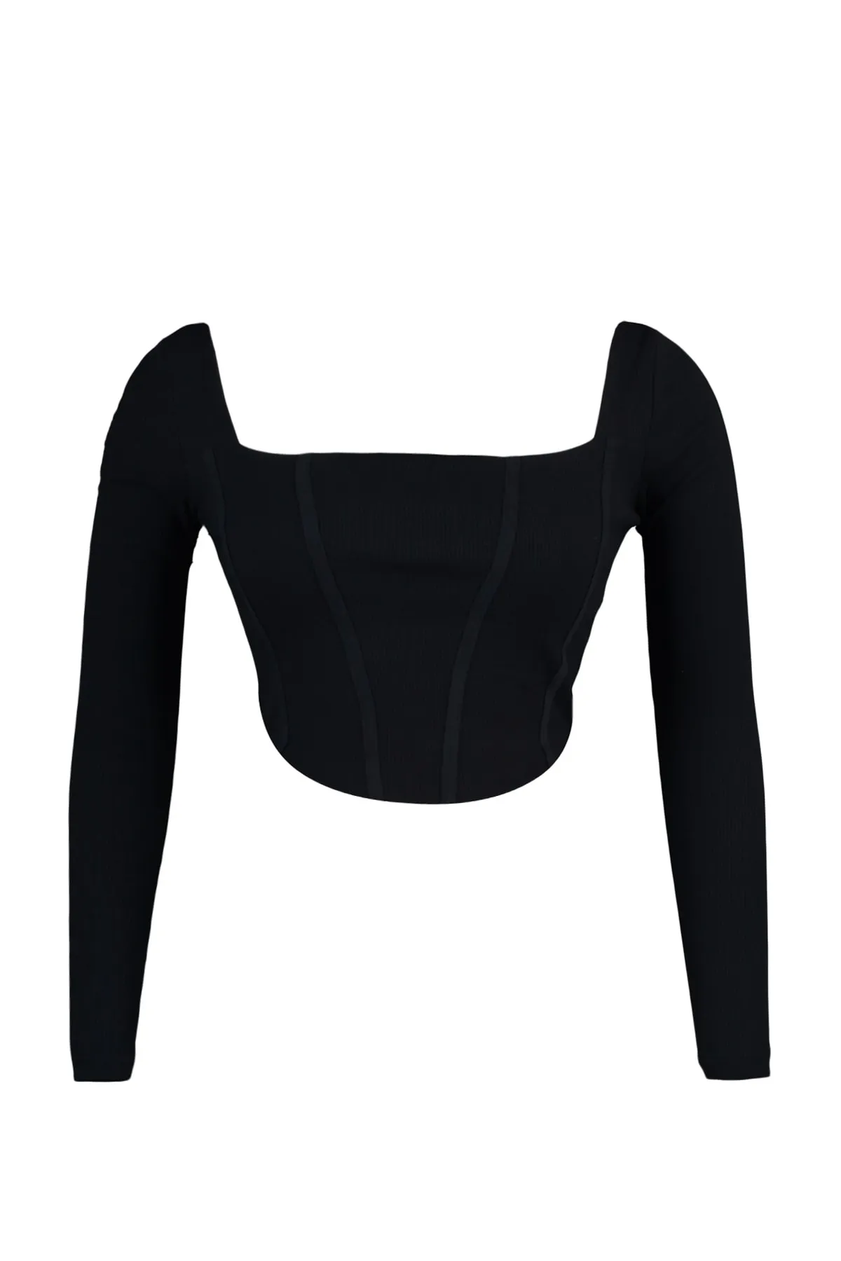 Trendyol Curve  Schwarze, taillierte Strickbluse mit Paspelierung TBBAW23AF00118