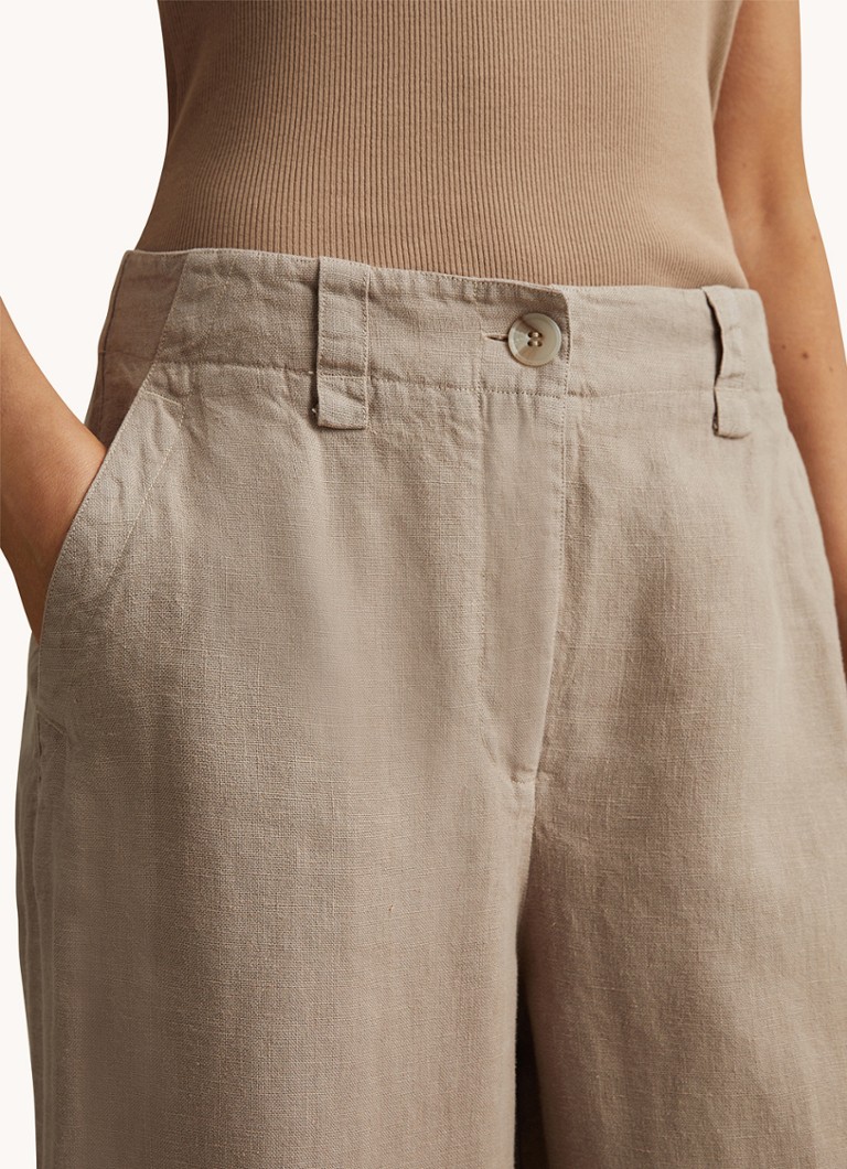 Pantaloni Reiss din in, cu talie medie și croială lată pe picioare.